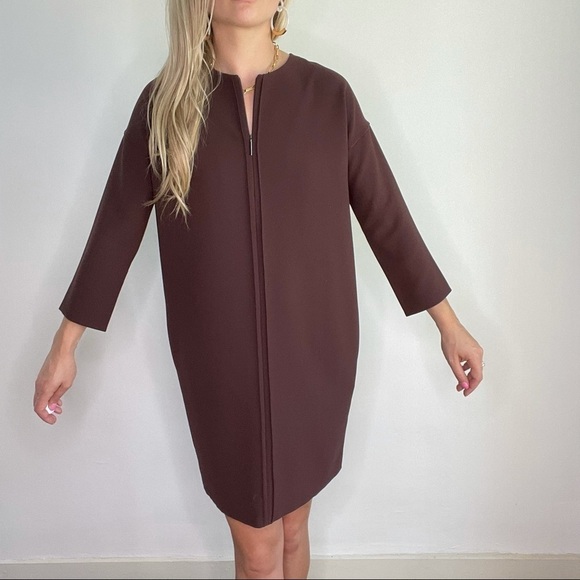 Vince Brown / Burgundy Long Sleeve Shift Dress XS - Picture 5 of 12